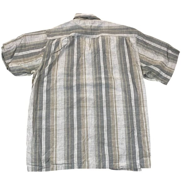 Columbia Mens Shirt XL Casual Short Sleeve Button-Up Shirt Beige Gray Pinstriped - Picture 2 of 11